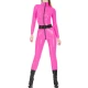 Sexy Mock Neck Party Club Street Jumpsuits Wetlook PVC Partchwork Black Front Two-way Zipper to Crotch Faux Latex Women Catsuits