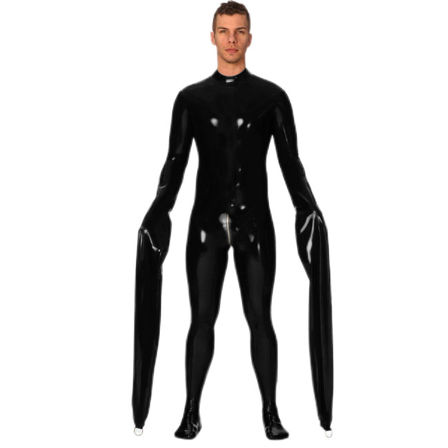 Bodysuit Extra Long Sleeve Latex Look Fetish PVC Leather Bondage Catsuit Zipper Open Crotch Zentai Erotic Costume Toy For Couple