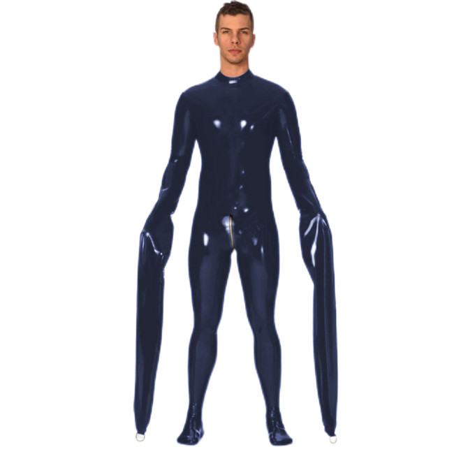 Bodysuit Extra Long Sleeve Latex Look Fetish PVC Leather Bondage Catsuit Zipper Open Crotch Zentai Erotic Costume Toy For Couple