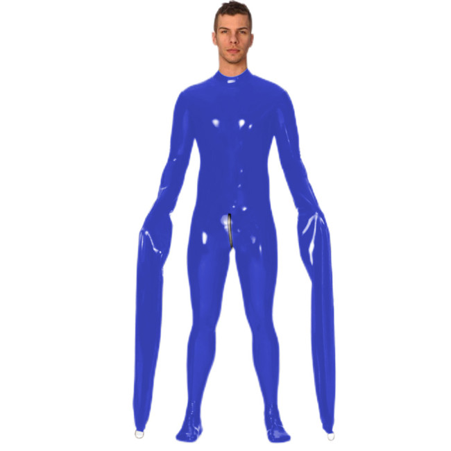 Bodysuit Extra Long Sleeve Latex Look Fetish PVC Leather Bondage Catsuit Zipper Open Crotch Zentai Erotic Costume Toy For Couple