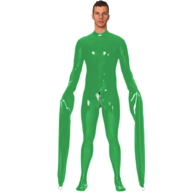 Bodysuit Extra Long Sleeve Latex Look Fetish PVC Leather Bondage Catsuit Zipper Open Crotch Zentai Erotic Costume Toy For Couple