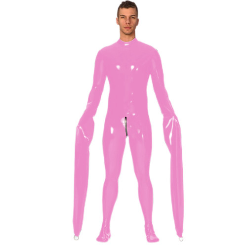 Bodysuit Extra Long Sleeve Latex Look Fetish PVC Leather Bondage Catsuit Zipper Open Crotch Zentai Erotic Costume Toy For Couple