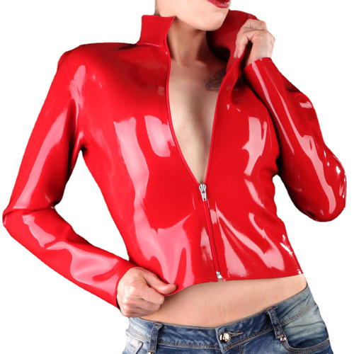 Turn-down Neck Short Jackets Streetwear Gothic Glossy Women PVC Leather Faux Latex Slim Fit Front Zip Coats Party Club