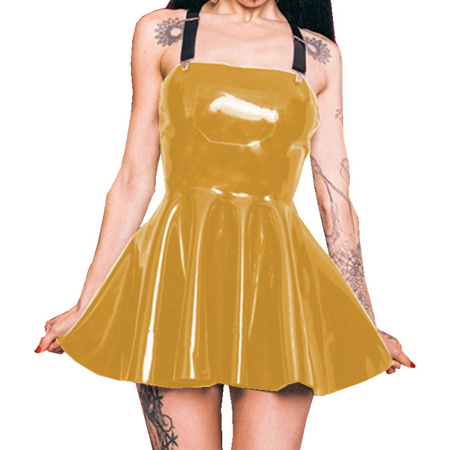 Wetlook PVC Leather Dress with Garter Sissy Sexy Sleeveless Strapless Mini Dress Women Party Club Street Night Vestido Hot Girls