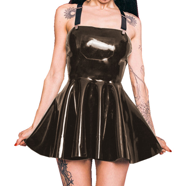 Wetlook PVC Leather Dress with Garter Sissy Sexy Sleeveless Strapless Mini Dress Women Party Club Street Night Vestido Hot Girls