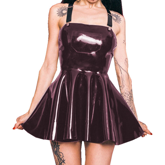 Wetlook PVC Leather Dress with Garter Sissy Sexy Sleeveless Strapless Mini Dress Women Party Club Street Night Vestido Hot Girls