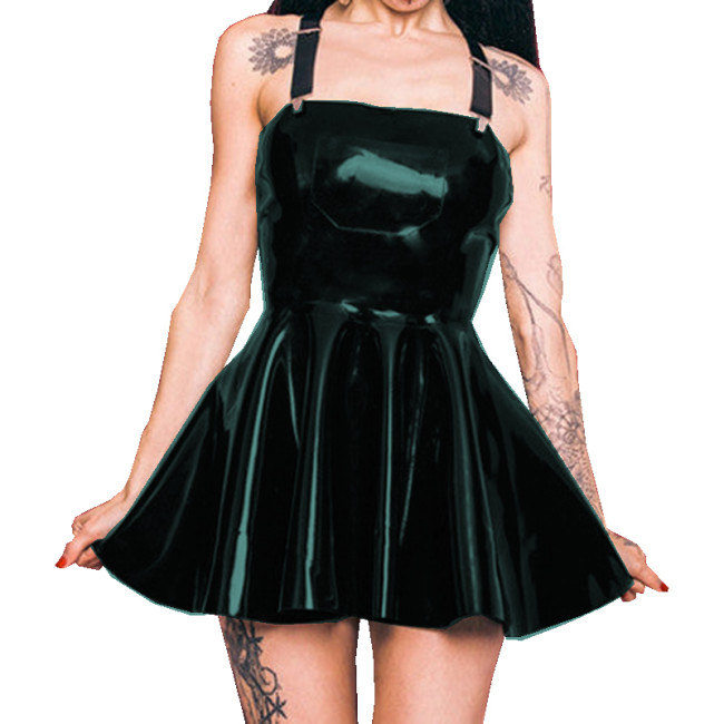 Wetlook PVC Leather Dress with Garter Sissy Sexy Sleeveless Strapless Mini Dress Women Party Club Street Night Vestido Hot Girls