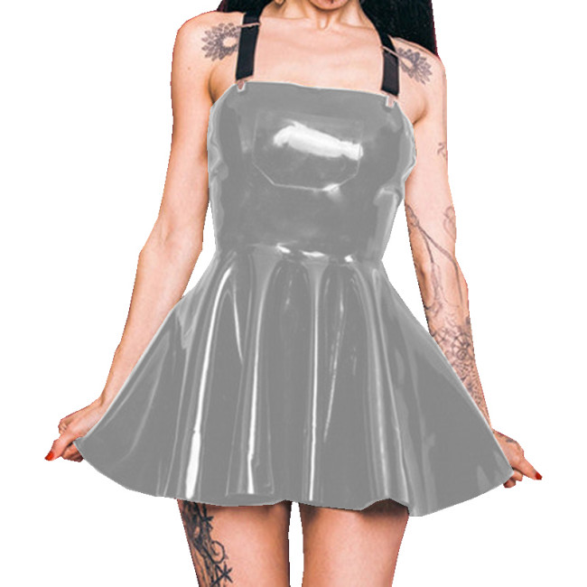 Wetlook PVC Leather Dress with Garter Sissy Sexy Sleeveless Strapless Mini Dress Women Party Club Street Night Vestido Hot Girls