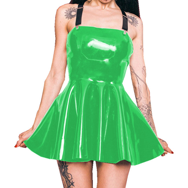 Wetlook PVC Leather Dress with Garter Sissy Sexy Sleeveless Strapless Mini Dress Women Party Club Street Night Vestido Hot Girls