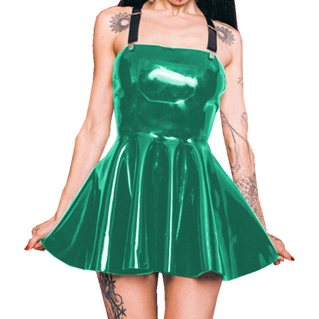 Wetlook PVC Leather Dress with Garter Sissy Sexy Sleeveless Strapless Mini Dress Women Party Club Street Night Vestido Hot Girls