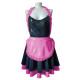 Sissy Ruffles Halter Backless A-line Shiny PVC Leather Mini Maid Dress with Apron Exotic Sleeveless Pleated Cosplay Maid Uniform