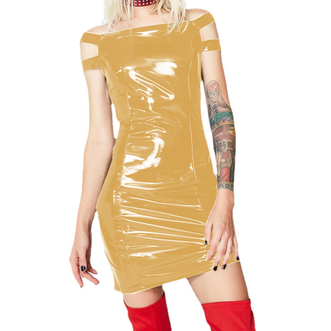 Wetlook PVC Women Slash Neck Sexy Bodycon Mini Dress Faux Latex Off Shoulder Sheath Dress Vestidos Night Club Party Streetwear