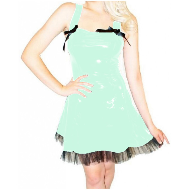 Sexy Camisole Vinyl Glossy PVC Leather Wetlook Tank A-line Dress Strapless Flared Mini Dress Outfits Party Clubwear Vestidos