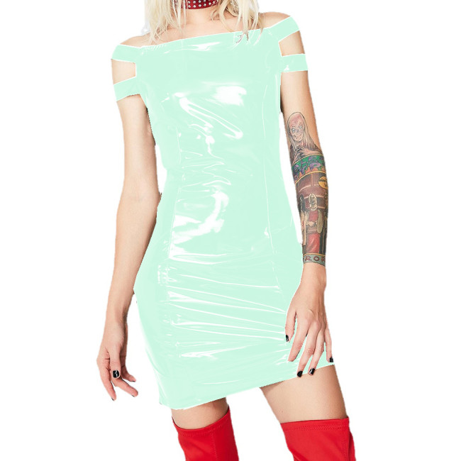 Wetlook PVC Women Slash Neck Sexy Bodycon Mini Dress Faux Latex Off Shoulder Sheath Dress Vestidos Night Club Party Streetwear