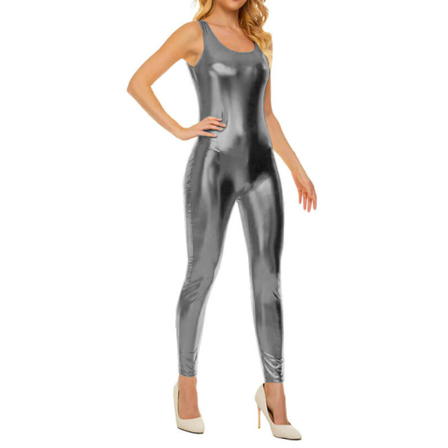 Sexy Shiny Metallic Spandex Jumpsuits Rompers Fuax Leather Tank Bodycon Jumpsuits Party Club High Street Outfits Overall Clothes