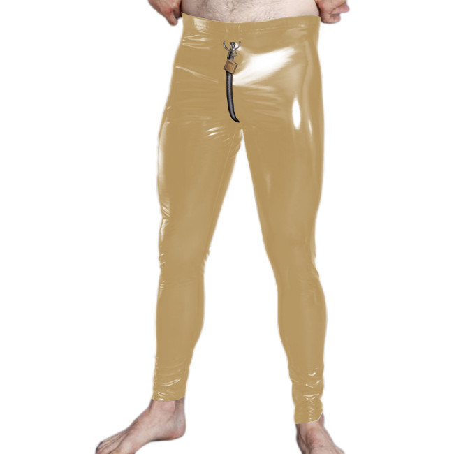 Men's Faux Leather Lockable Zipper Tight Pants Glossy Punk Gay Male Fashion Leggings PVC Long Trousers Club Fetish Erotic Pants