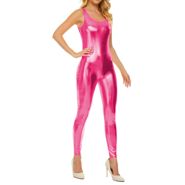 Sexy Shiny Metallic Spandex Jumpsuits Rompers Fuax Leather Tank Bodycon Jumpsuits Party Club High Street Outfits Overall Clothes