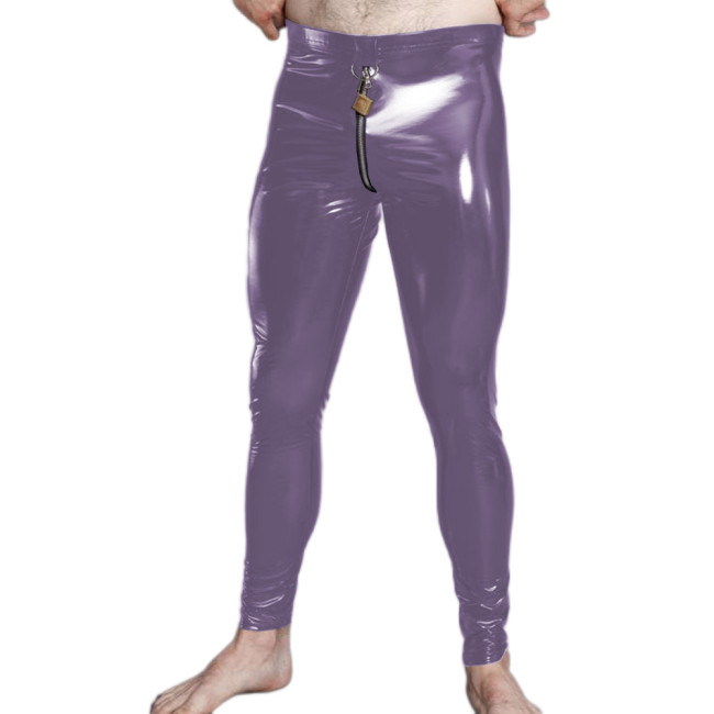 Men's Faux Leather Lockable Zipper Tight Pants Glossy Punk Gay Male Fashion Leggings PVC Long Trousers Club Fetish Erotic Pants