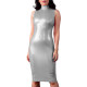 Elegant Wetlook PVC Leather High Neck Party Tank Dress Female Sissy Sexy Bodycon Sleeveless Dress Club Knee-length Sheath Dress