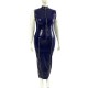Womens Front Zipper Wetlook Patent Leather Bodycon Long Dress Sexy Mock Neck Sleeveless Pencil Dresses Gothic Plus Size Clubwear