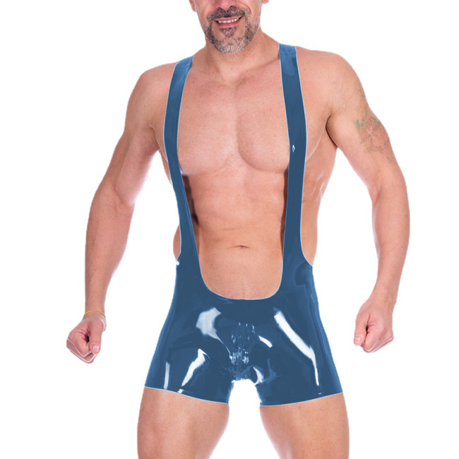 Exotic Shiny PVC Leather Zipper Open Crotch Bodysuits Sexy Mens Undershirts Wrestling Singlet One-Piece Leotard Male Teddies 7XL