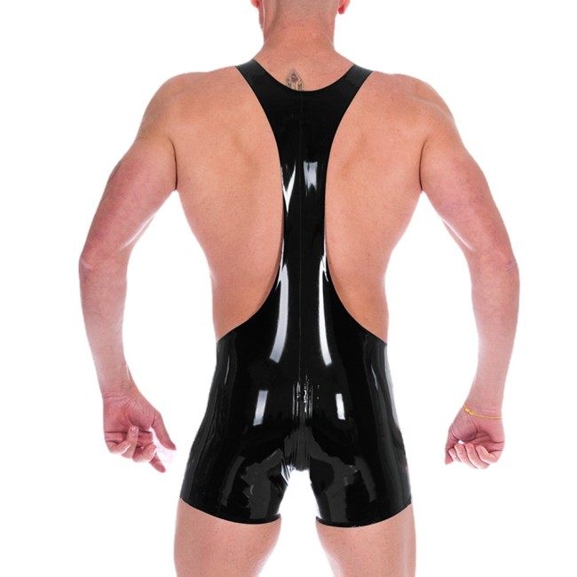 Exotic Shiny PVC Leather Zipper Open Crotch Bodysuits Sexy Mens Undershirts Wrestling Singlet One-Piece Leotard Male Teddies 7XL
