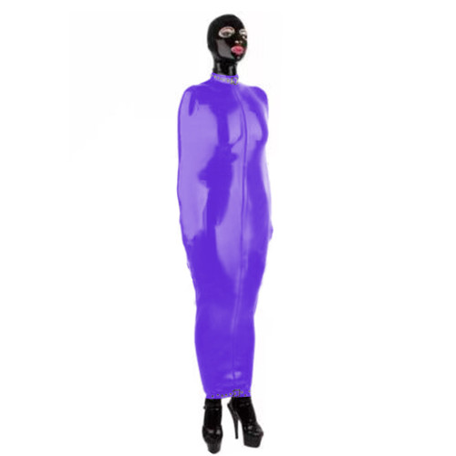 Sexy Glossy PVC Leather Bondage Full Bag Sleeve Front Zip-up Hobble Long Dress Cosplay Sheath Restricted Maxi Dress Costumes