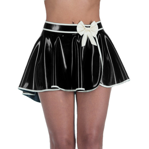 Candy Color PVC Shiny Mini Pleated Skirt Wetlook Faux Latex High Waist Women Swing Wrap Skirts Fashion Bow Split Short Skirts