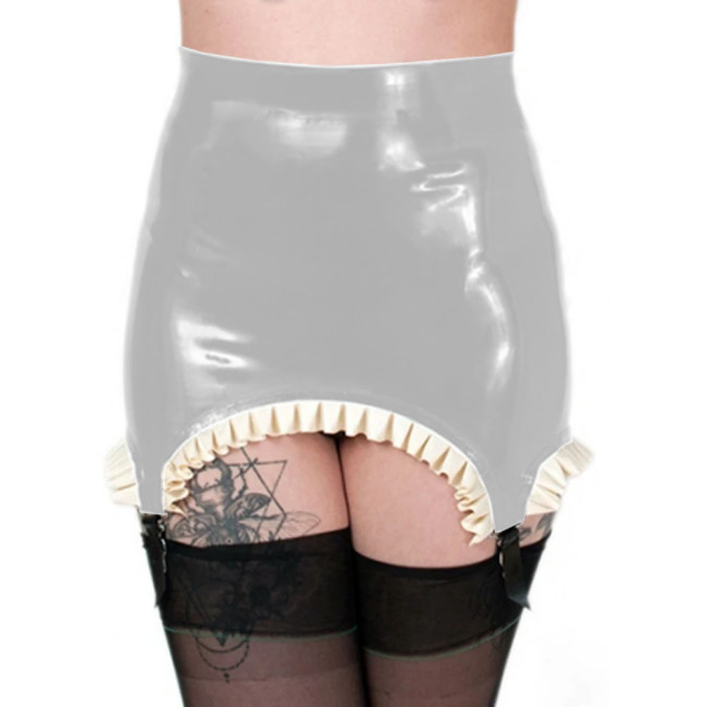 Exotic High Waist Sexy Wetlook PVC Leather Garters Skirts Shiny Pole Dancing Mini Skirts with Frills Clips Female Clubwear 7XL