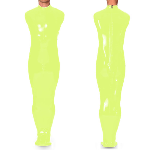 Sexy High Neck Sleeveless Cover Full Foot Body Suits Wetlook PVC Leather Jumpsuits Bodysuits Party Club Casual High Street S-7XL