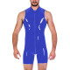 Sleeveless Sexy Turn-down Collar Shiny PVC Leather Mens Catsuit Latex Look Zippers Open Crotch Bodysuit Clubwear Short Jumpsuit