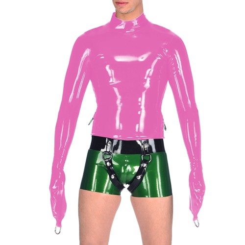 Fetish PVC Mock Neck Shiny PVC Leather Bondage Mens Restraint Top Punk Back Zipper Wetlook Strait Jacket Top Sexy Exotic Costume