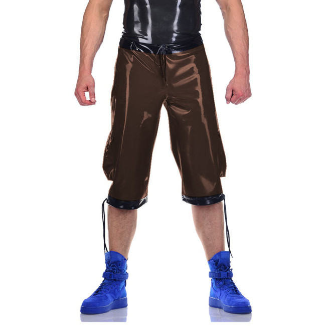 Straight Shorts Drawing Lace-up Pants Men's Clothing Trousers Wetlook PVC Leather Track Pants Party Clubwear High Street Casual