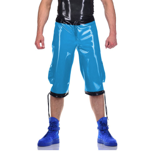 Straight Shorts Drawing Lace-up Pants Men's Clothing Trousers Wetlook PVC Leather Track Pants Party Clubwear High Street Casual