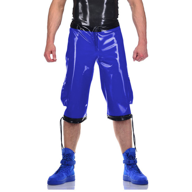 Straight Shorts Drawing Lace-up Pants Men's Clothing Trousers Wetlook PVC Leather Track Pants Party Clubwear High Street Casual