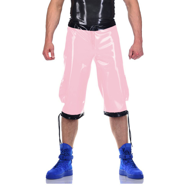 Straight Shorts Drawing Lace-up Pants Men's Clothing Trousers Wetlook PVC Leather Track Pants Party Clubwear High Street Casual