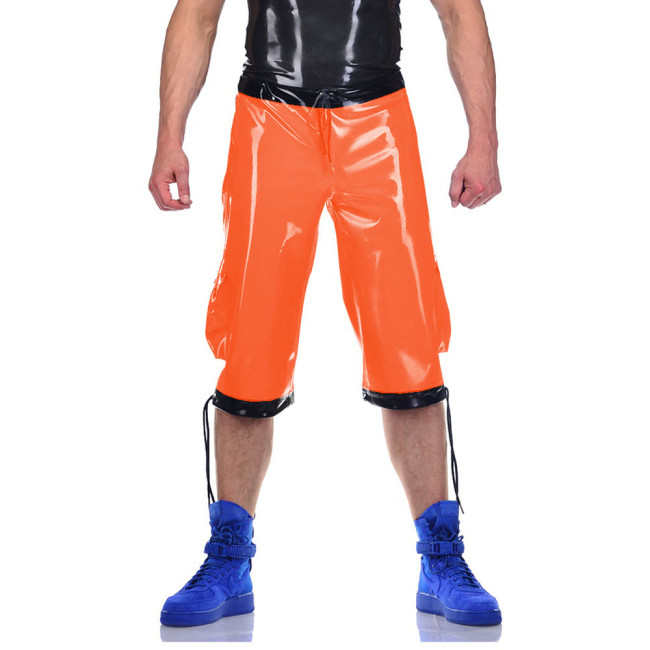 Straight Shorts Drawing Lace-up Pants Men's Clothing Trousers Wetlook PVC Leather Track Pants Party Clubwear High Street Casual