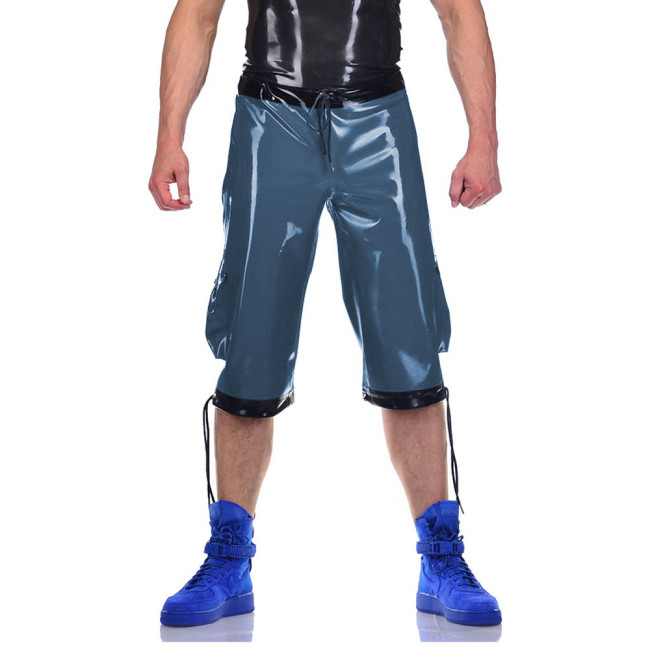 Straight Shorts Drawing Lace-up Pants Men's Clothing Trousers Wetlook PVC Leather Track Pants Party Clubwear High Street Casual