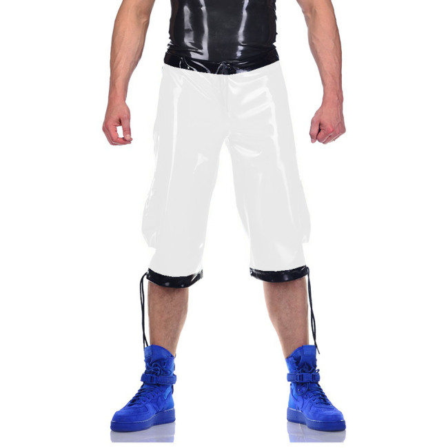 Straight Shorts Drawing Lace-up Pants Men's Clothing Trousers Wetlook PVC Leather Track Pants Party Clubwear High Street Casual