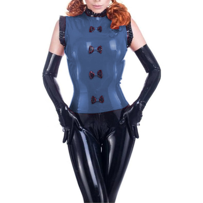 Wetlook PVC Leather Tanks Ruffles Tops Vest Bowknot Tees Tops Women's Clothing Party Clubwear Sexy Top Gothic Vintage Clothes