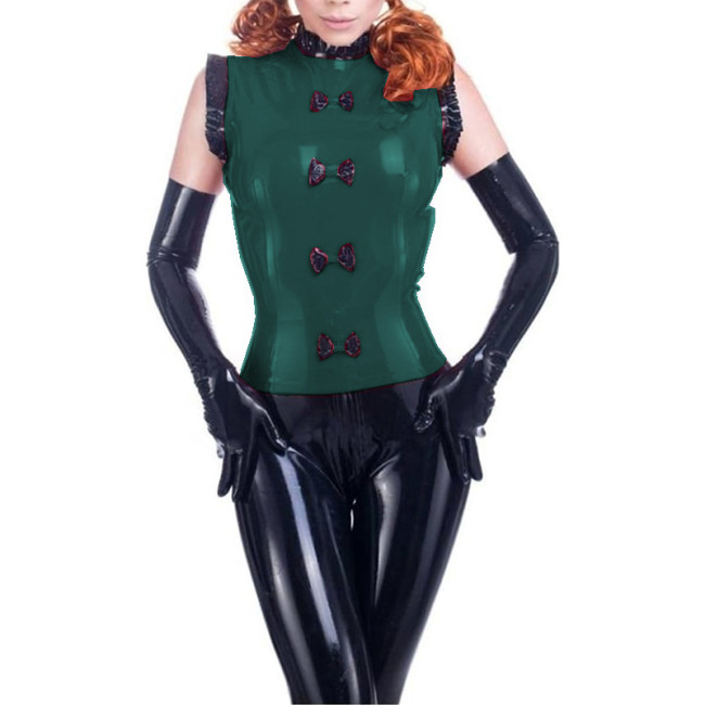 Wetlook PVC Leather Tanks Ruffles Tops Vest Bowknot Tees Tops Women's Clothing Party Clubwear Sexy Top Gothic Vintage Clothes