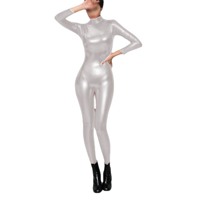 Shiny Metallic Faux Leather Women Elegant Sexy Bodycon Jumpsuits Long Sleeve Sheath Casuits Party High Street Clubwear Outfits