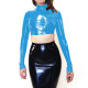 Wet Look PVC Leather Women's Clothing Gothic Sexy High Neck Long Sleeve Tops Corset Short T-Shirt Party Club Vintage Rave