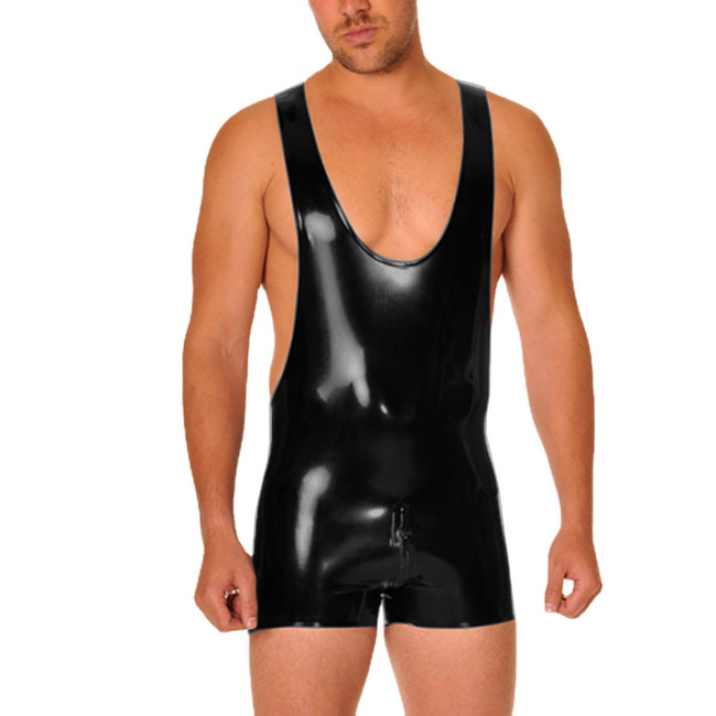 Mens Bodysuit Shiny PVC Leather Sleeveless Racerback Short Jumpsuit Exotic Party Club Rompers Wetlook Male Fetish Clothing 7XL