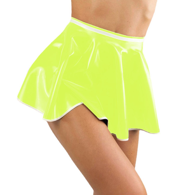 Wetlook PVC Leather A-line Skater Skirt Sissy Fashion Patchwork Short Skirts Party Club Outfits Sexy High Waist Mini Skirt