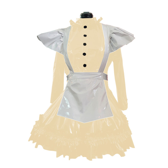 Sissy Halloween Party Maid Uniforms Vinyl PVC Leather Long Sleeve A-line Ruffles Maid Dress French Apron Fancy Cosplay Outfits