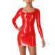 Vinyl PVC Leather Long Sleeve Bodycon Mini Dress for Womens Party Candy Color Scoop Neck Sheath Pencil Dress Fetish Wetlook