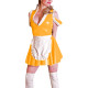 Halloween Cosplay A-line Pleated Maid Dress with Frills Sexy Deep V Neck Apron Maid Uniforms Wetlook Dropped Sleeve Maid Outfits