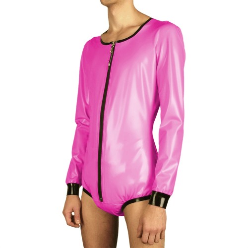 Fetish PVC Leather Sexy Lockable Zipper Mens Bodysuit Sissy Exotic Latex Look O-Neck Long Sleeve Bodysuit Male Party Club Zentai