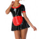 Halloween Cosplay Ruffles Round Neck A-line Maid Dresses Shiny PVC Leather Short Sleeve Apron Mini Pleated Dress Fetish Outfits